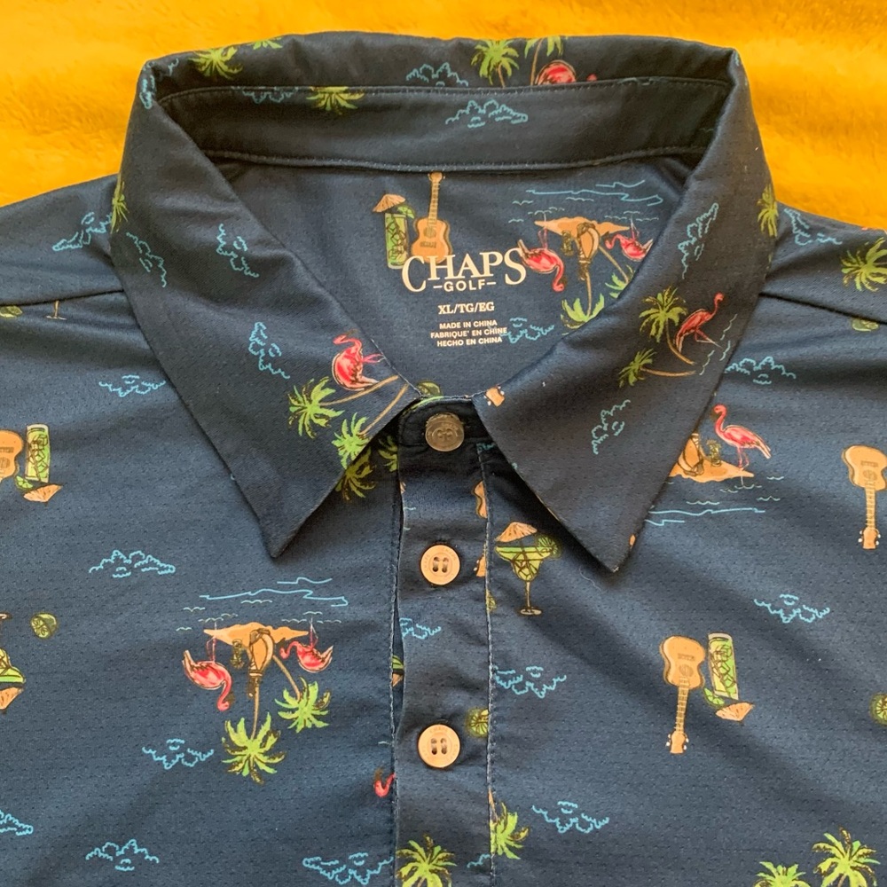 CHAPS GOLF SS 100% Polyester Tropical Theme Polo - Picture 6 of 6